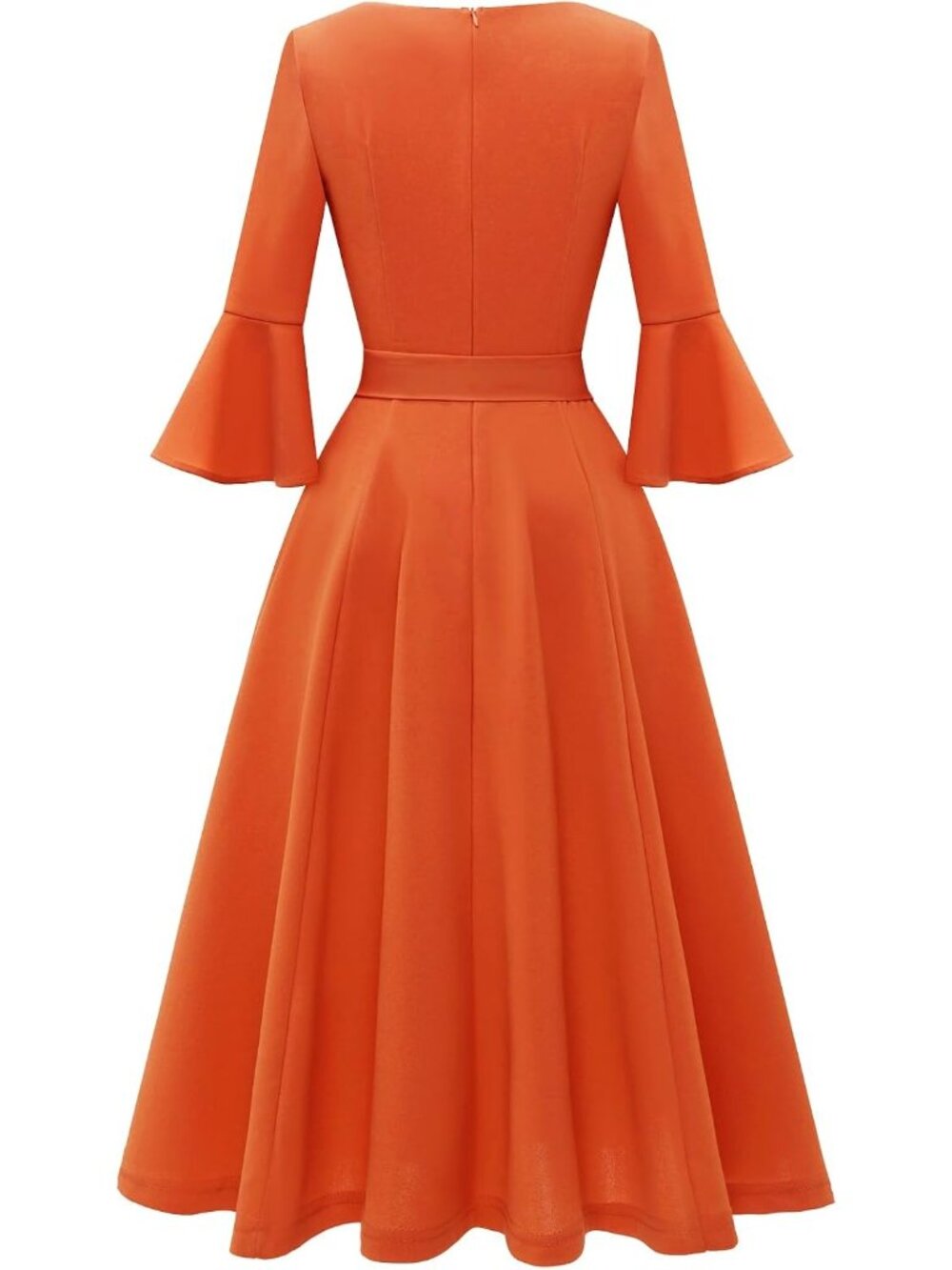 Women's Orange Boat Neck Modest Sleeve Cocktail Bodycon Maxi Dress - Picture 3 of 5